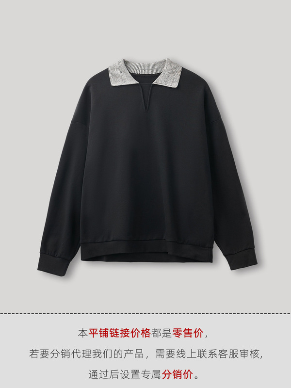 APO | クロスボーダーメンズスウェットシャツトレンディな秋のコントラストカラーステッチラペル長袖Tシャツルーズインナートップ|undefined