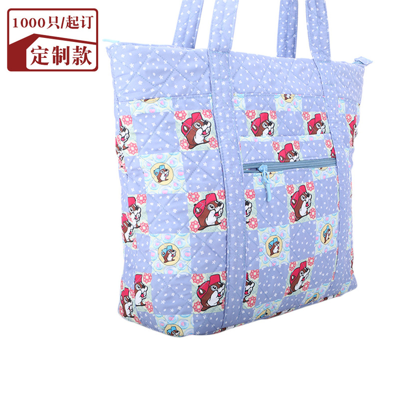 Large-Capacity Storage Bag Quilted Cute Cartoon Printed Cotton Shoulder Bag Portable Travel Small Fresh Student Hanging Bag