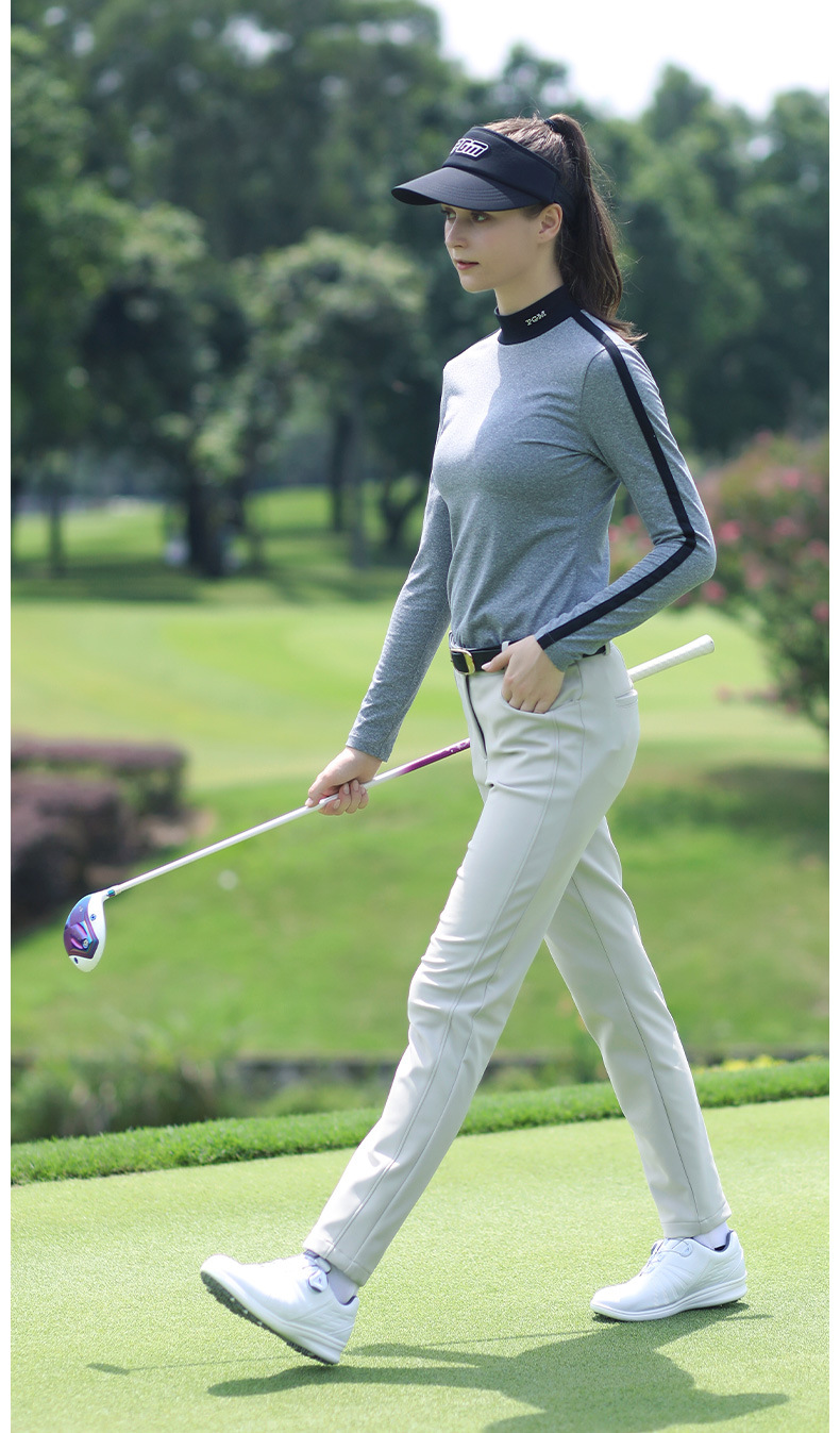 Áo thun golf nữ dài tay cổ tròn co giãn giữ ấm thu đông — YF420-Áo sơ mi chơi golf nữ hoa màu xám, YF420-Áo sơ mi chơi gôn nữ màu trắng, YF420-Nữ Golf đáy áo màu đen chi tiết 11