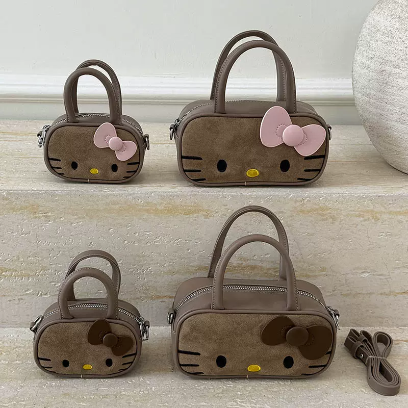 可爱复古猫咪手提女包秋冬新款磨砂轻奢通勤亲子单肩包儿童斜挎包