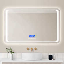 LED燈浴室鏡無框觸摸時鍾溫度燈鏡藍牙MP3播放除霧功能智能浴室鏡