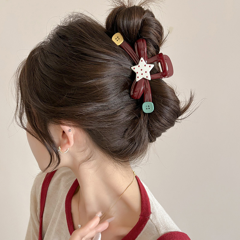 Punto de ondas estrellas botón clip de agarre classy clip de tiburón clip de cabello detrás de la cabeza adorable clip de cabello de niña clip de cabello
