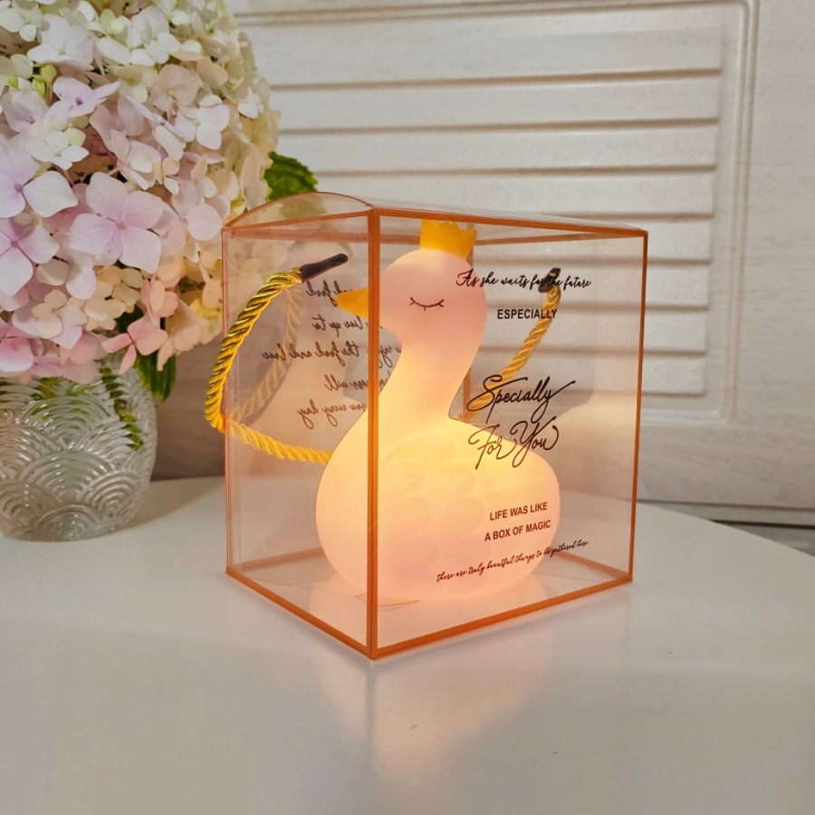 백조/핑크 + 사각형 선물 상자/라피아