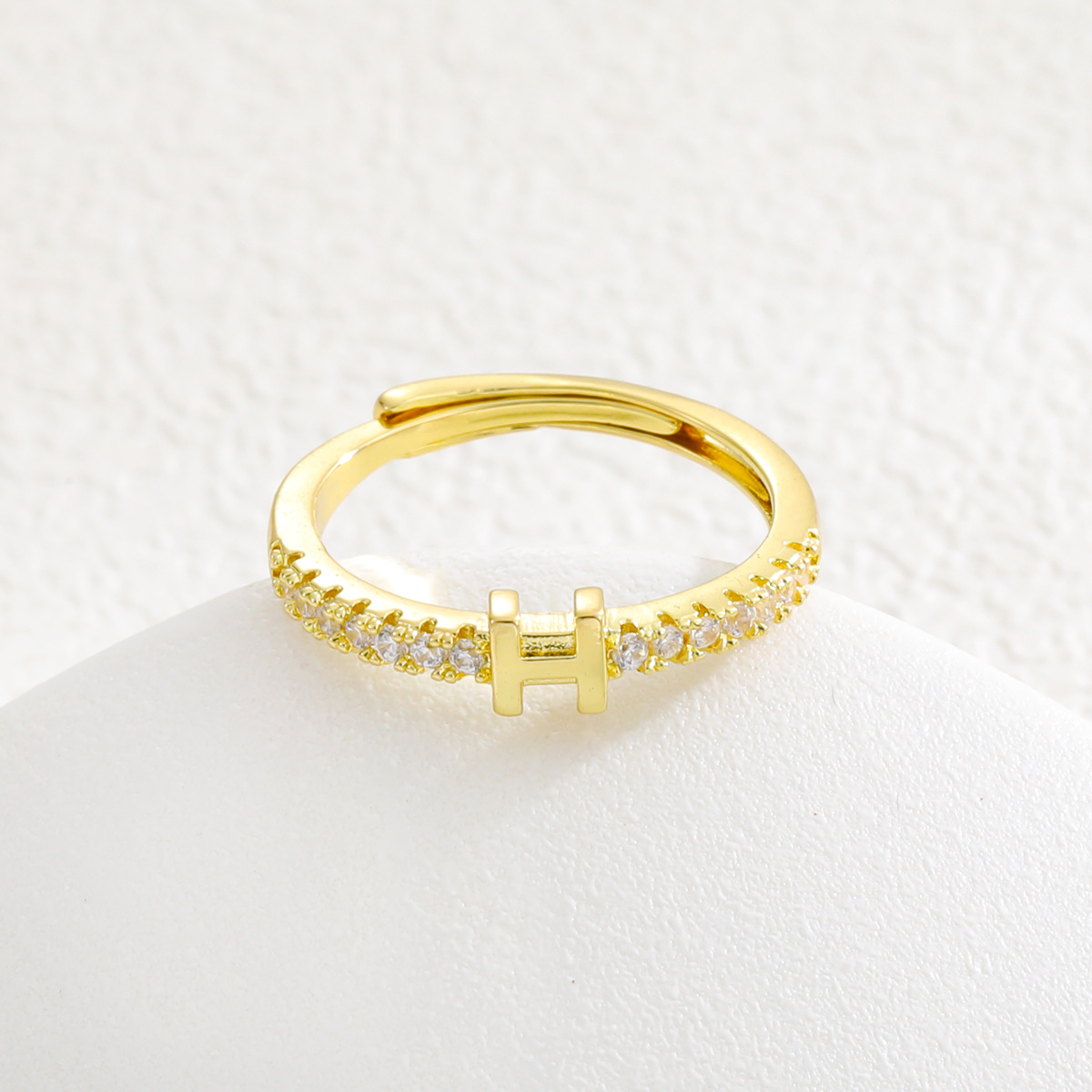 Letter Pattern Brass 18K Gold Plated Letter Zircon Adjustable Ring