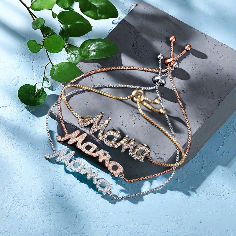 Cross-border Fashion Letter Creative Japanese and Korean Style Bracelet Zircon Small Fresh High-end Sense Summer New Zipper Jewelry for Women