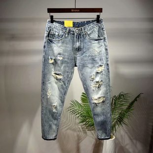Men's Ripped Jeans Spring Summer Thin Loose Fit Skinny 2025 New Harem Casual Cropped Pants