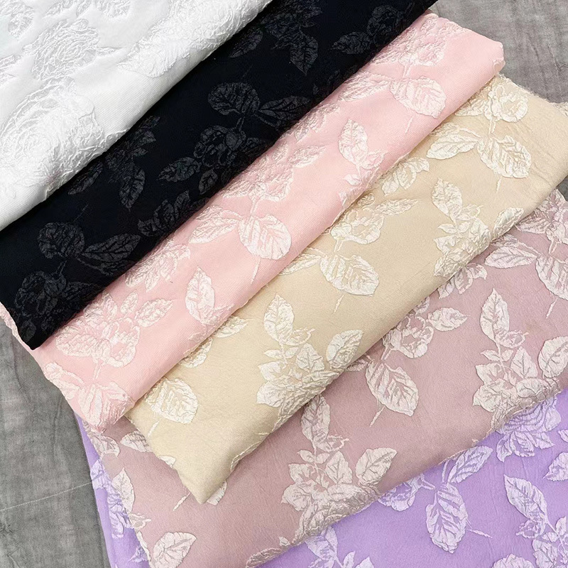 新款3D立体浮雕花布料时装晚礼服旗袍面料提花连衣裙箱包面料现货