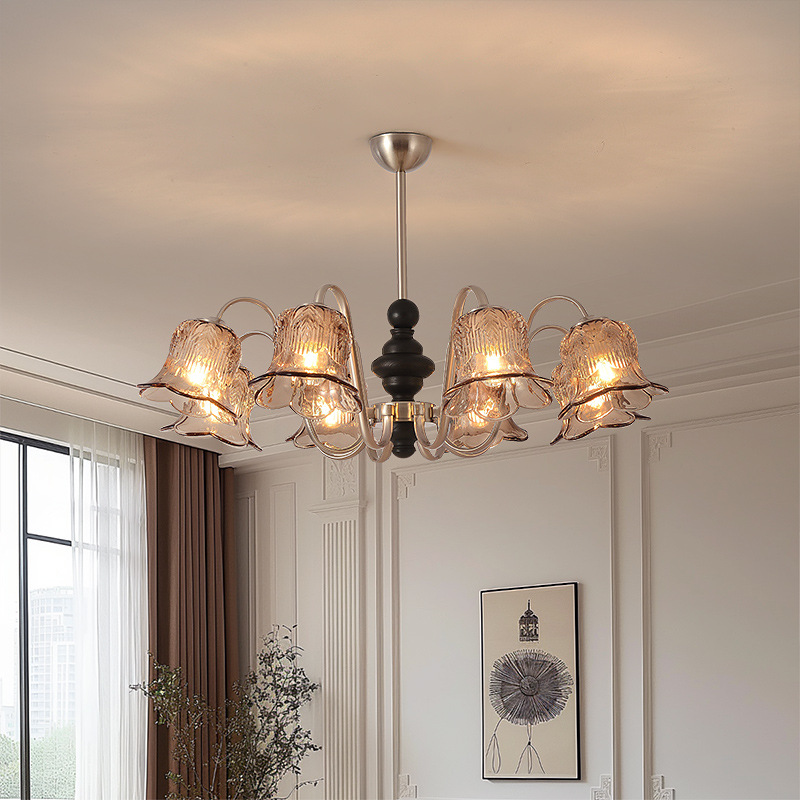 Araña americana, sala de estar, comedor, lámpara de dormitorio, estilo retro francés, vidrio de hierro forjado, lámpara de estudio de atmósfera simple