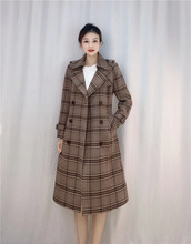 2022年春季新品汉派女装韩版女装时尚气质通格子中长款毛呢外套