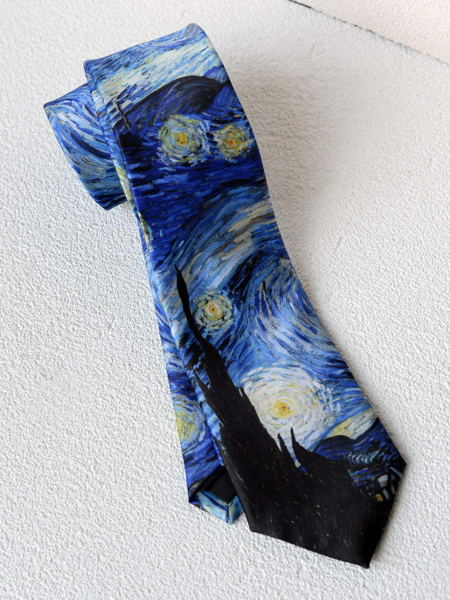 Fabricantes de corbatas casuales transfronterizas retro nicho guapo estilo de pintura al óleo de patrón de lujo fresco de alto nivel de sensación de mano uniforme image 10