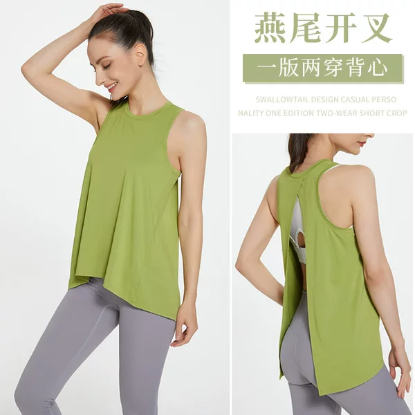 lu yoga vest loose running fitness beauty back summer quick-drying lace bow sleeveless sports blouse for women