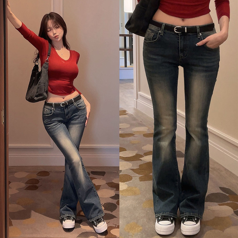 South Korea Early Autumn New Retro Washed Jeans Good Style ~ Temperament Slim Leg Long Low Waist Spotty Pants Women South Korea Early Autumn New Retro Washed Jeans Good Style ~ Temperament Slim Leg Long Low Waist Spotty Pants Women