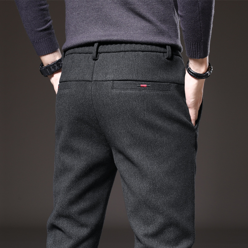 Pantalones de primavera y otoño pantalones de traje casuales de lino slim fit para hombres Pantalones rectos de negocios de hombres pantalones forrados de lana simples piernas rectas resistentes al desgaste