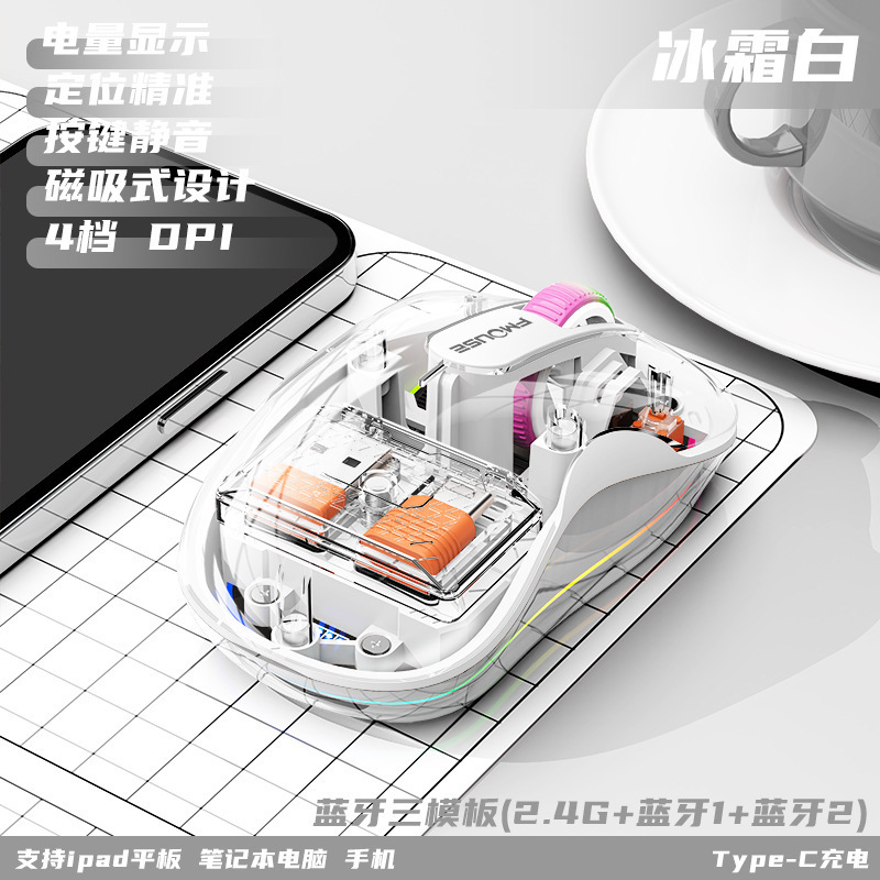 Tiger Cat M333 透明ワイヤレス Bluetooth マウス 3 モードサイレントデスクトップラップトップ充電式マウスユニバーサル|undefined