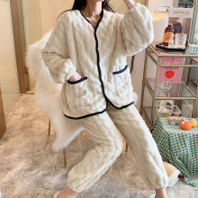 2023新款秋冬季睡衣女韩国ins学生珊瑚绒加绒加厚保暖套装家居服