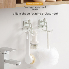 Little Person Style Rotating Hook Kitchen No Drill Storage 6-Prong Hook Bathroom Door Small Item Hook Rack