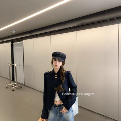 板栗可可Bankelili'睿智老钱'半开襟一粒扣老钱短款立领外套女秋