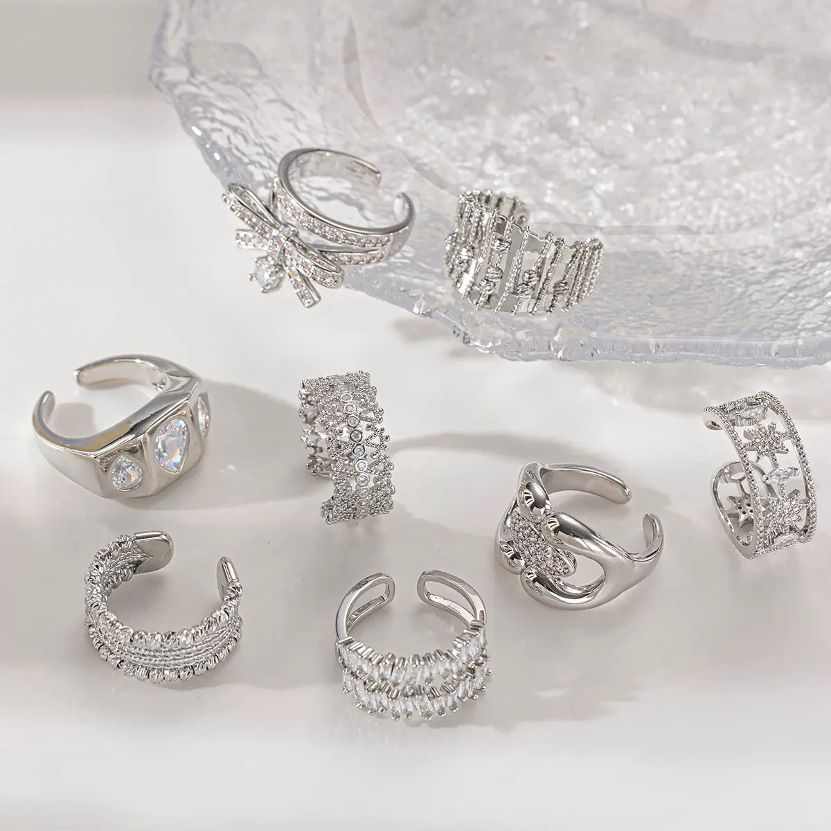 铜镀白金色简约百搭炫酷风戒指时尚个性不规则手饰气质通勤感夏款