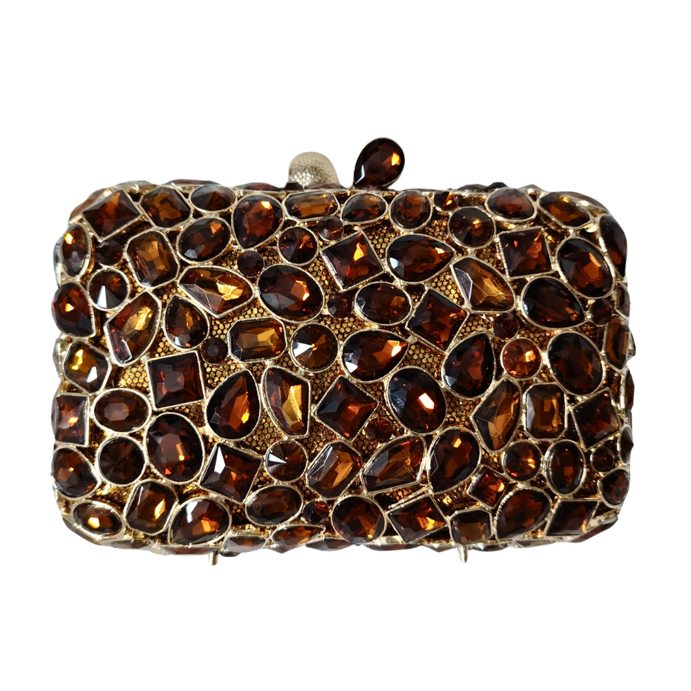 Túi clutch dạ hội đính đá giả kim cương kiểu vuông nhỏ cầm tay nữ — trái cây xanh, bạc, nâu, Tùy chỉnh