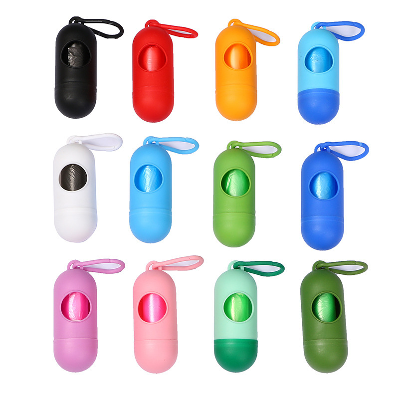 Dispensador de bolsas de basura tipo cápsula portátil para gatos y perros para mascotas que salen a recoger bolsas de basura