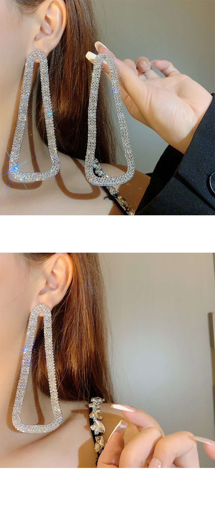 Retro full diamond long tassel earrings for women in Europe and America, exaggerated temperament, earrings, high-end feeling, light luxury earrings_voghion.com