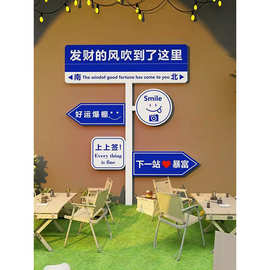 网红甜品店铺布置创意拍照区打卡背景墙面路牌装饰奶茶店壁纸贴画