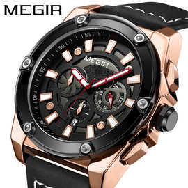 新品美格尔megir手表 男士 大表盘多功能计时运动石英表2122