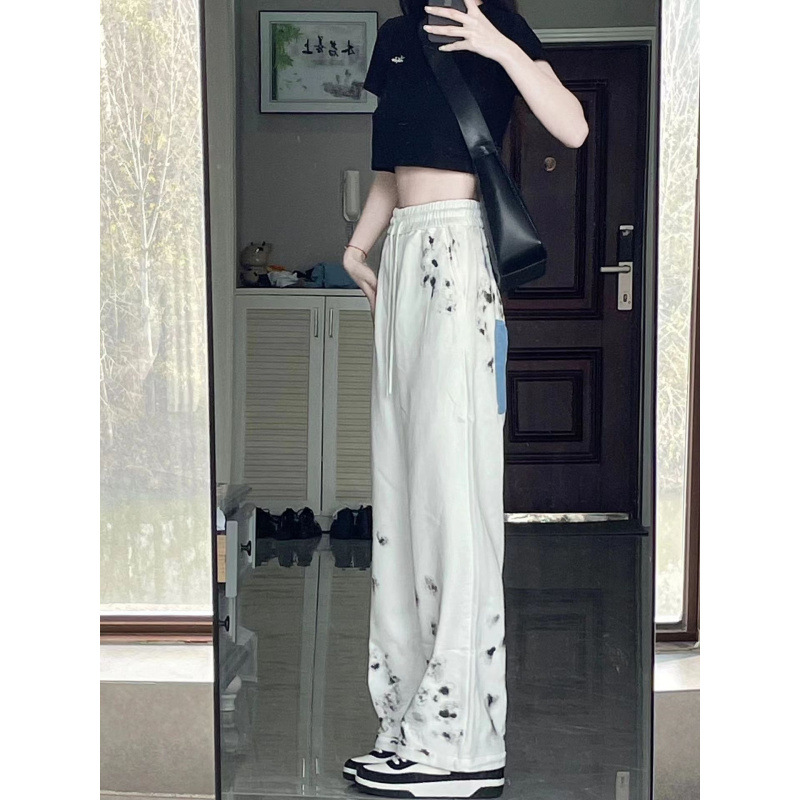 American-style tie-dye casual pants, spring and autumn inkjet sweatpants, loose straight-leg floor-length pants, manufacturer, cross-border supply, dropshipping available.