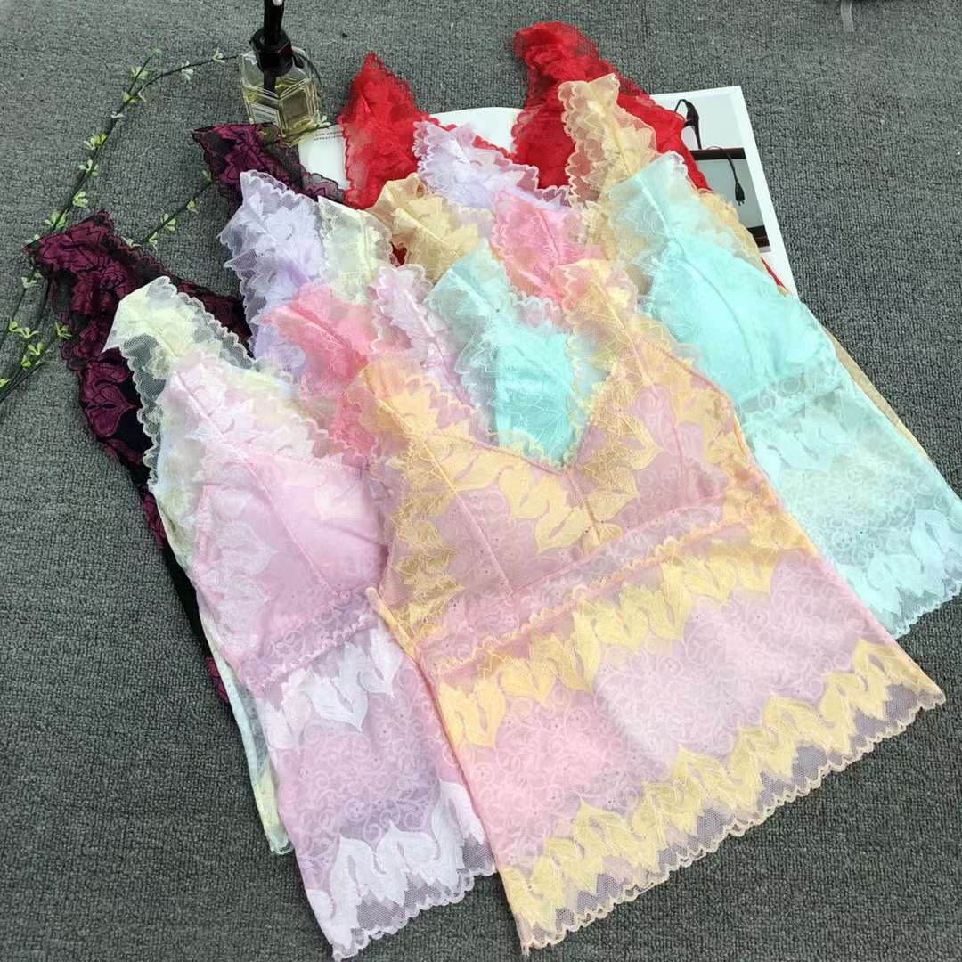 Nuevo Chaleco de encaje belleza espalda envuelta pecho ropa interior inalámbrica camisola sexy ropa interior de mujer base anti-exposición