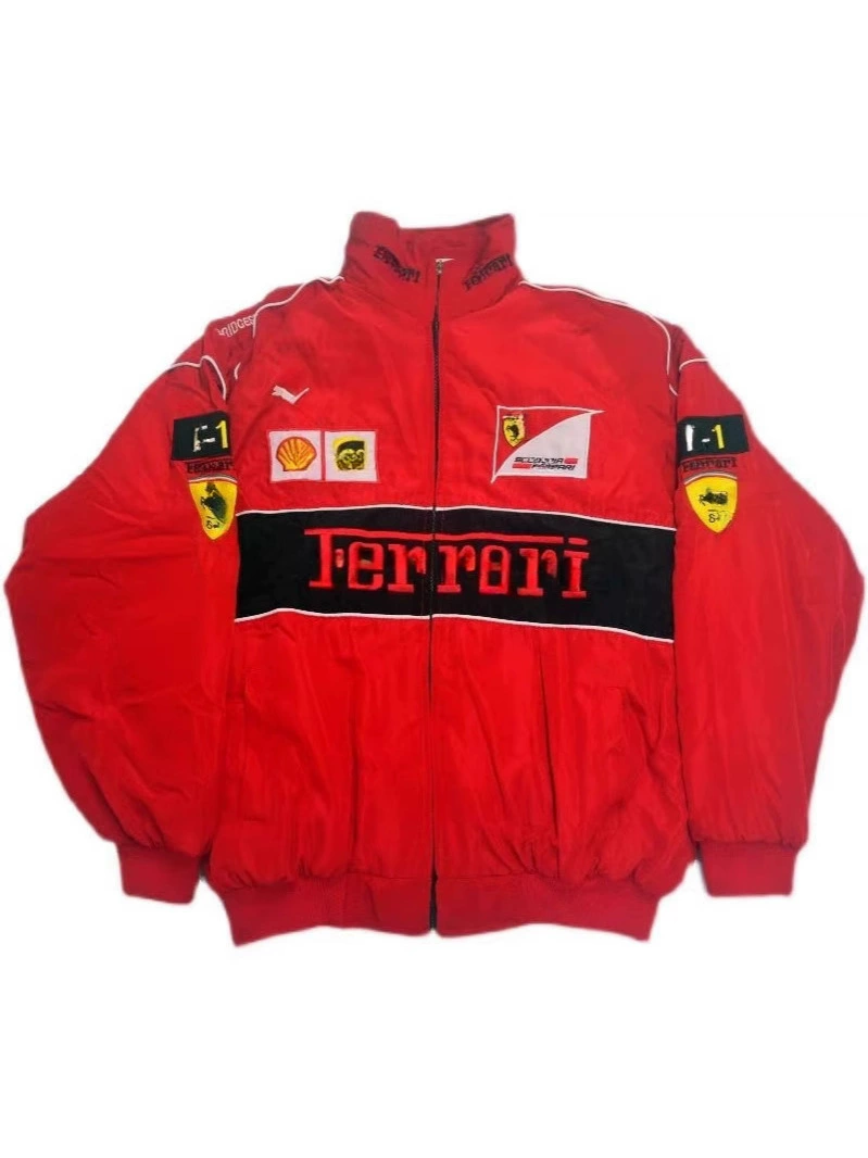 Куртка (Ferrari) ретро гоночная джерси, с вышивкой, в американском стиле