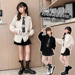 2024 New Spring Boys' and Girls' Shirts: Stylish Spring Wear T-Shirts in Corduroy, White, with a Preppy College-Style Vibe