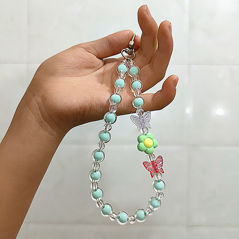 Flor Mariposa Caja del teléfono móvil Cadena con cuentas Douyin Bolso en vivo Auriculares Llavero Macaron Colgante Accesorios Cuerda