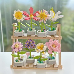 钻马盆栽积木花小花朵拼装玩具兼容DIY积木节日礼物玩具摆件批发