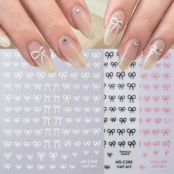 Cross-border new bow nail stickers ribbon butterfly net red sun simple adhesive nail stickers wholesale