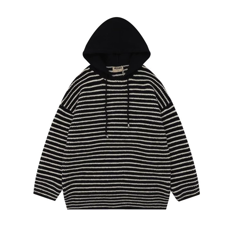 Демисезонный мужской вязаный свитер с капюшоном, oversize, свободный крой