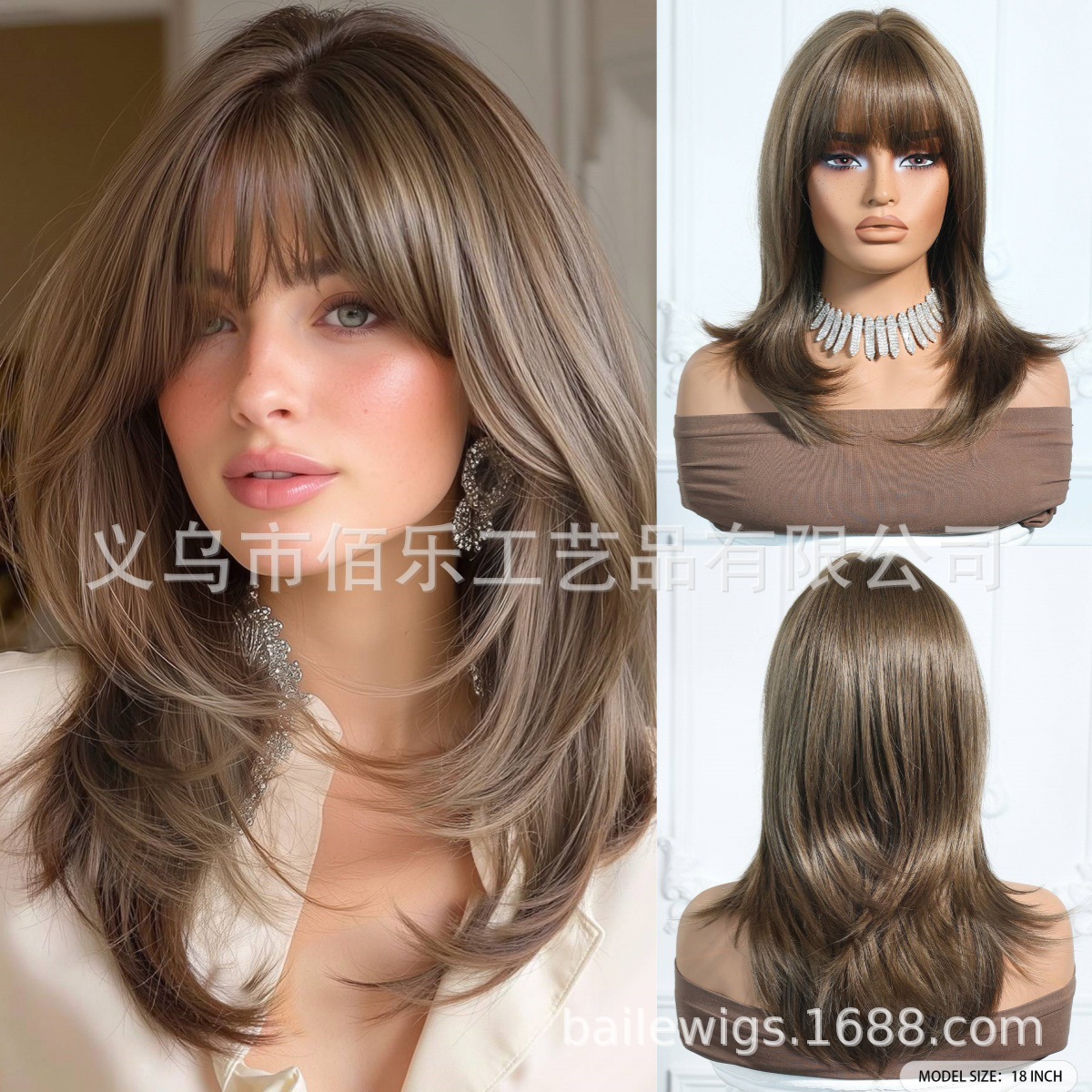 Peluca de venta caliente transfronteriza, color gris, flequillo, cabello rizado natural, casco completo, fibra química, hair femenino, lugar europeo y americano image 9