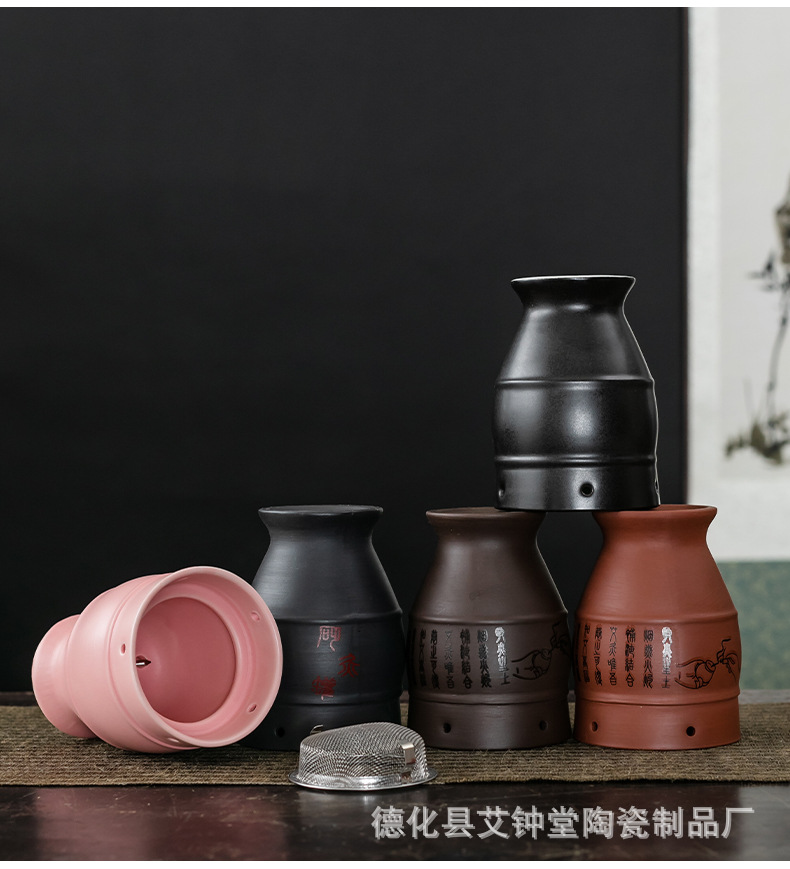 Aizhongtang Ceramic Moxibustion Jar with Gua Sha Massage Function Purple Clay Portable Home Warming Device preparation