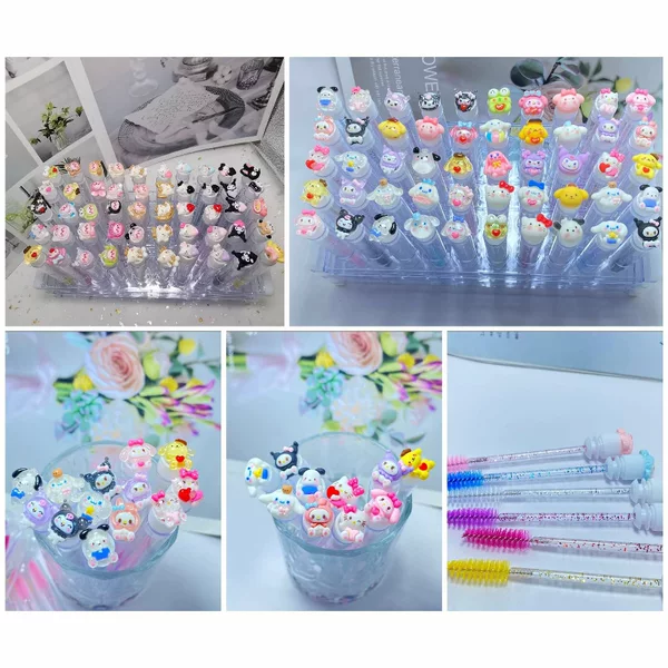 Cross-border Cartoon Sanrio Grafting False Eyelash Brush Portable Tube Plastic Transparent Tube Tube Disposable Eyelash Brush