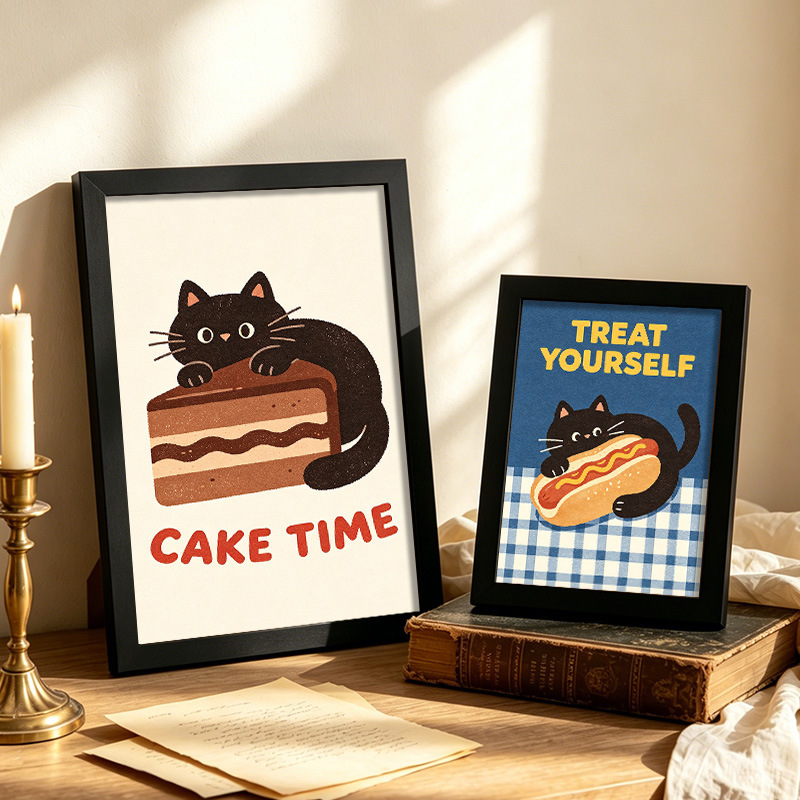 Wooden photo frame for display, cartoon pet portrait decorative picture frame 6inch 7inch, wall-mounted or desktop ornament, cream-style custom design