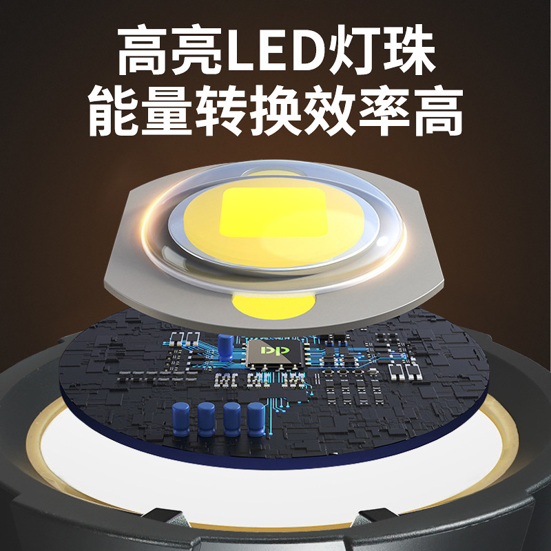 Luz portátil LED al aire libre luz fuerte luz de largo alcance multifunción batería de litio incorporada detector impermeable de alta potencia linterna de patrulla