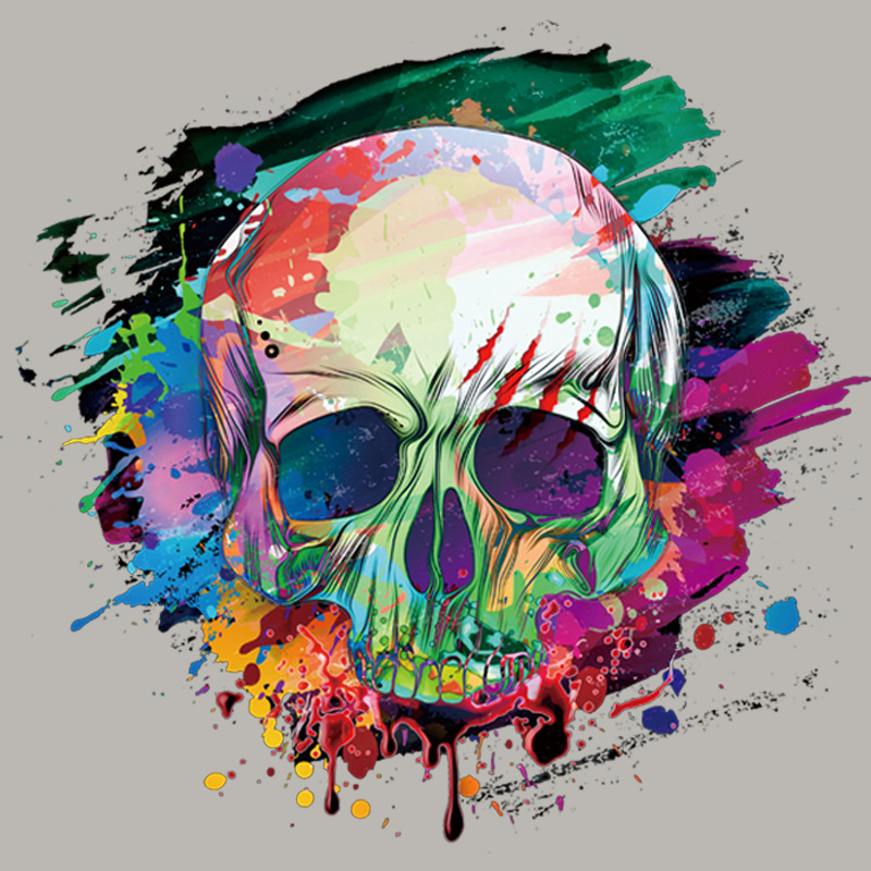 新款个性彩色骷髅头烫画烫图亚马逊货源服装t恤高品质logo烫贴