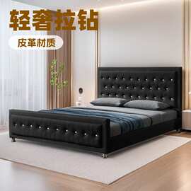 外贸工厂轻奢拉钻床头床尾豪华卧室床大尺寸白色黑色PU床