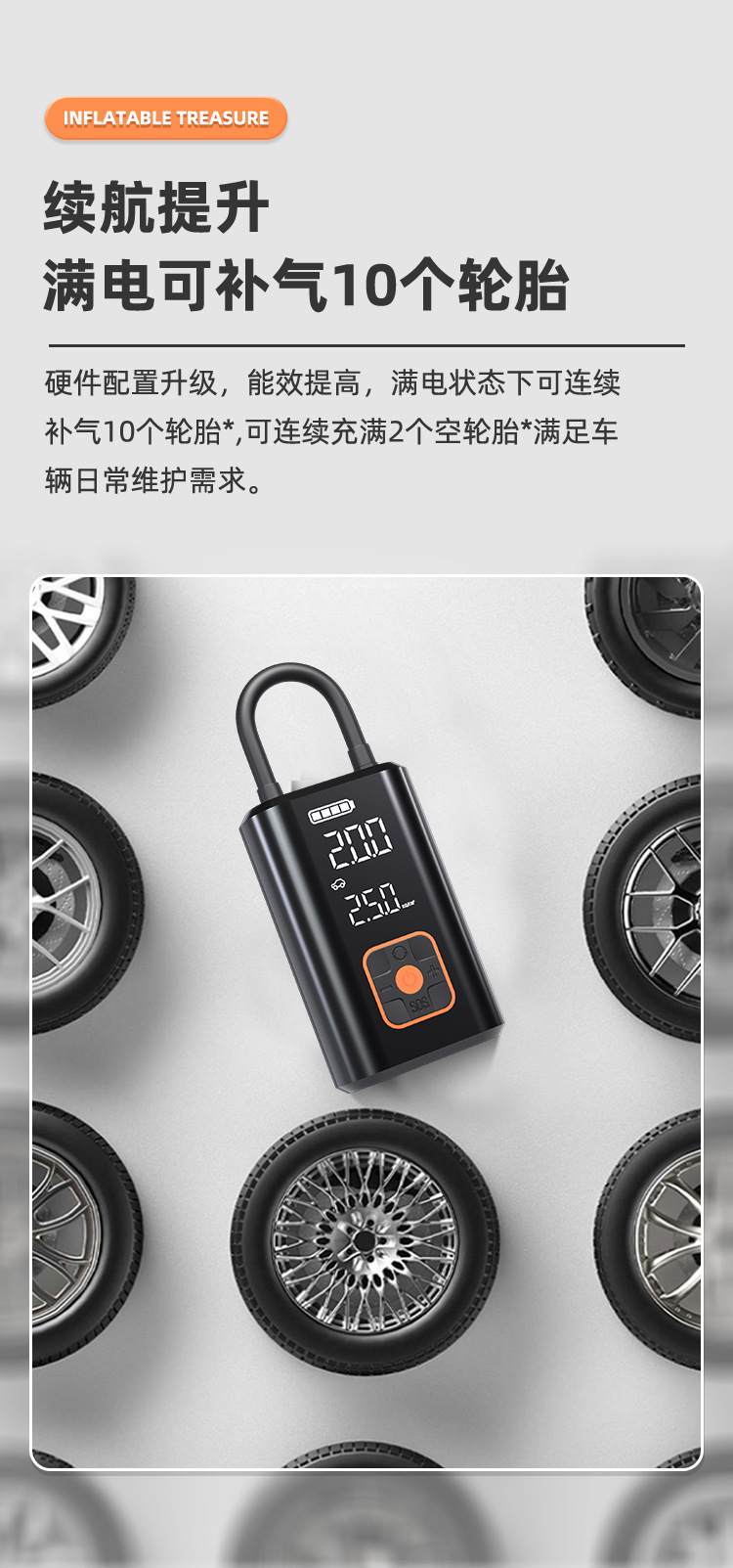 Wireless Car Air Pump Portable Mini Inflator Handheld Digital Tire Pump
