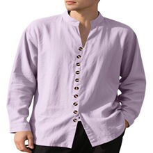 C 93589 Button Down Linen Retro Casual Long Sleeve Shirt ��