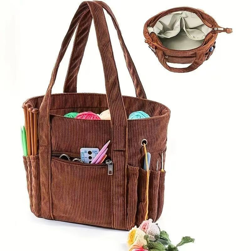 Wool Yarn Storage Bag Corduroy DIY Knitted Bag Large Capacity Portable Crochet Tool Wool Storage Bag Wool Yarn Storage Bag Corduroy DIY Knitted Bag Large Capacity Portable Crochet Tool Wool Storage Bag