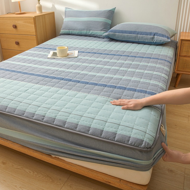 2025 nueva clase A de algodón teñido en hilo de algodón lavado funda de cama cubierta protectora de colchón grueso acolchado funda de cama de una sola pieza