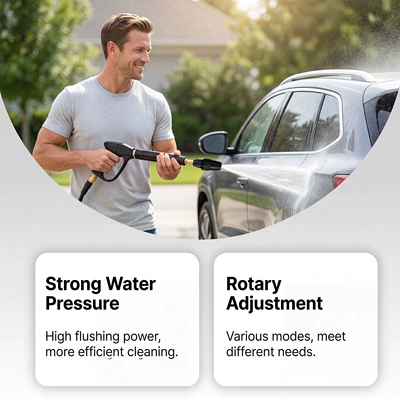 High pressure car wash water gun that allow for various spray patterns, providing a