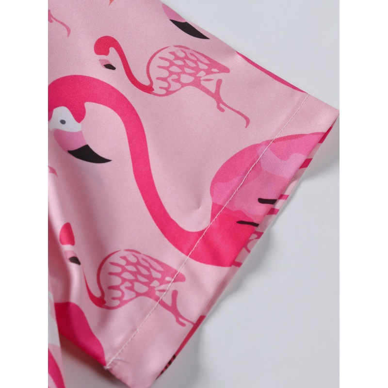 Camisa de venta caliente de nuevo estilo para hombres transfronterizos Camisa de manga corta casual de temperamento de gama alta con estampado digital 3D flamenco rosa