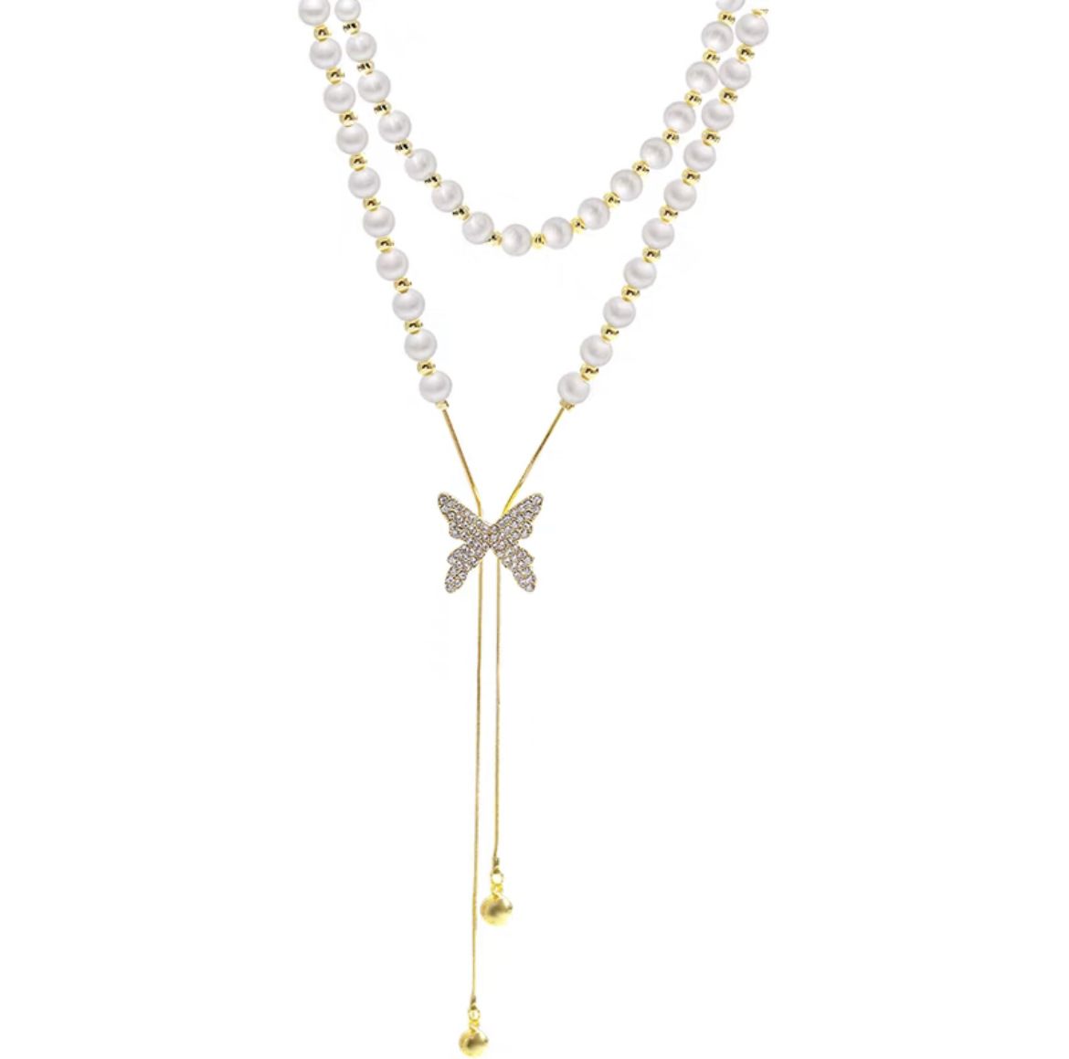Collier de perles à tirer pour femme, chaîne ras du cou à pompon papillon haut de gamme et polyvalente, chaîne tendance unique pour pull_voghion.com