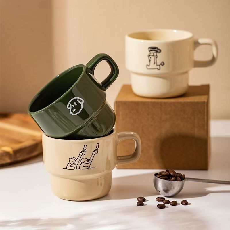 Ceramic Stacking Cups Are Small, Cute and Easy to Store. Coffee Cups Are Souvenirs and High-Looking Mugs Can Be Customized with Logos